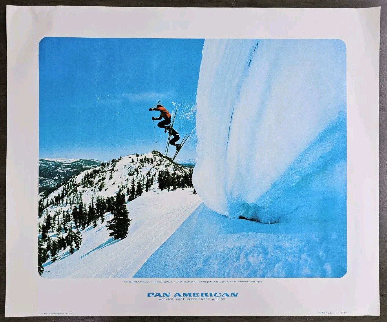 Vintage Poster Pan Am Jets USA Squaw Valley California Series 22 - 1970 Skiing