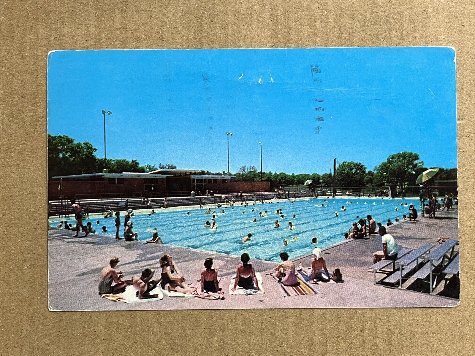 Postcard Topeka, Kansas Gage Park Pool Swimming Sun Bathers Vintage KS PC