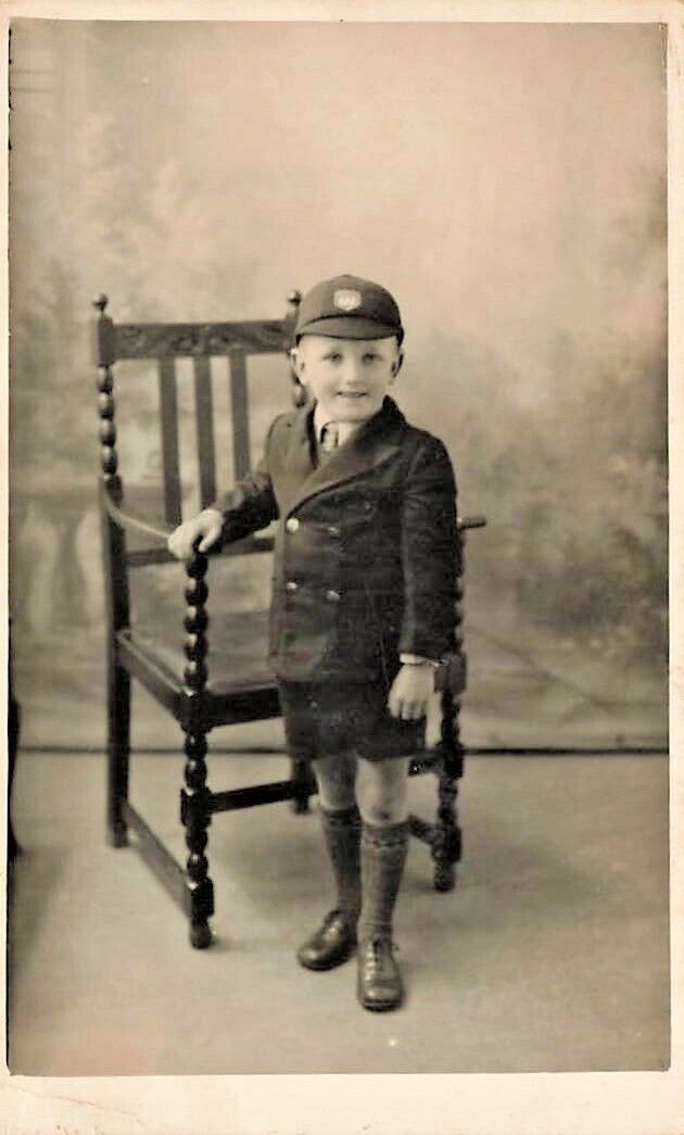 Vintage 1933 Real Photo Postcard, Child in School Uniform PF0