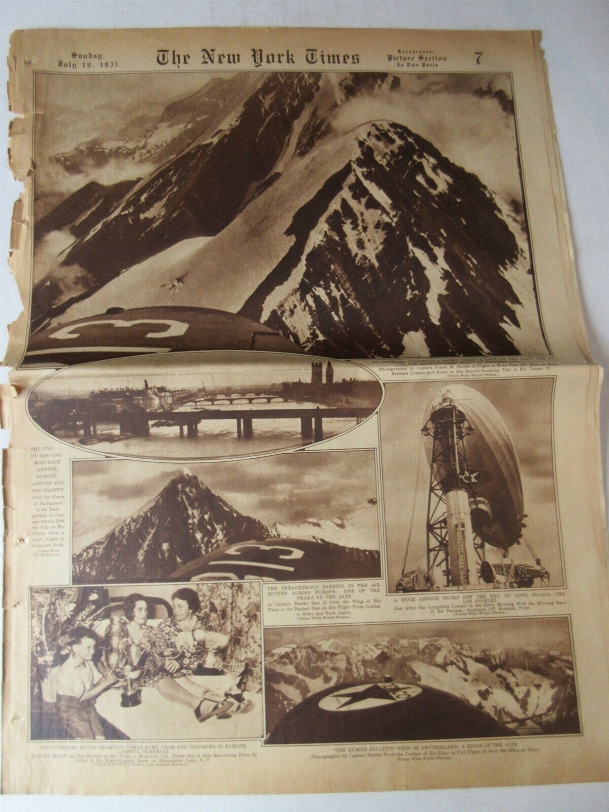 New York Times July 19, 1931 Airship Los Angeles, Swiss Alps, Wimbledon tennis