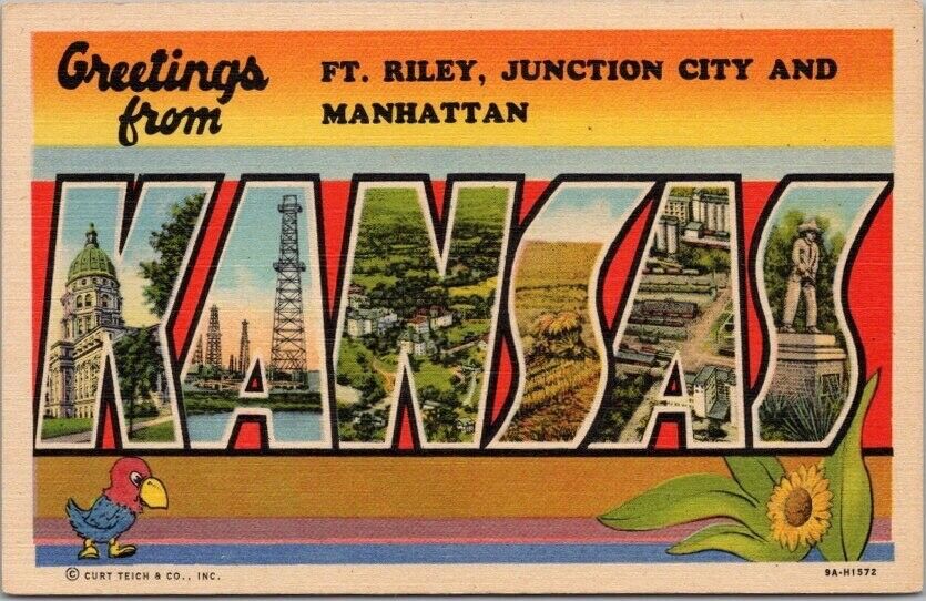 Vintage KANSAS Large Letter Postcard \