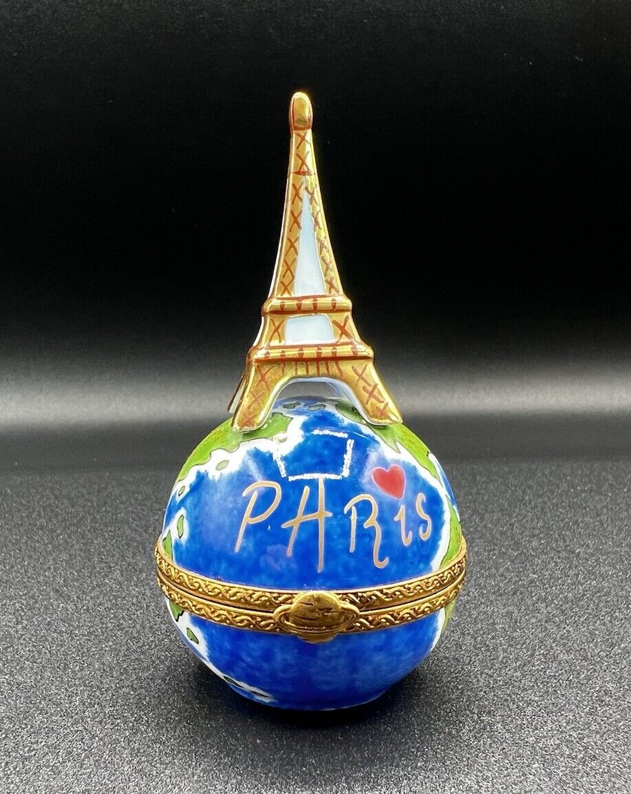 Rochard Limoges France Eiffel Tower Paris Porcelain Globe Trinket Box Peint Main