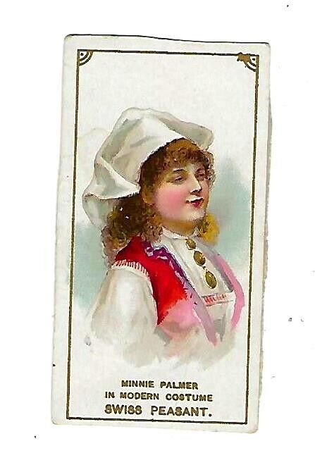 c1890\'s Cigarette Trade Card Minnie Palmer in Modern Costume, Swiss Peasant