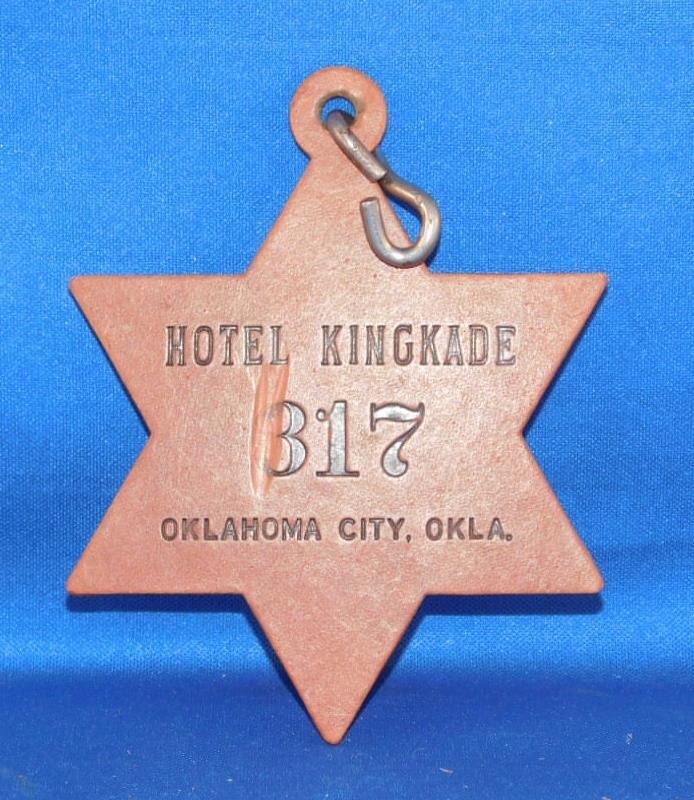 Vintage 1930s Pressed Paper Kingkade Hotel Oklahoma City Room Key Ring Tag Fob