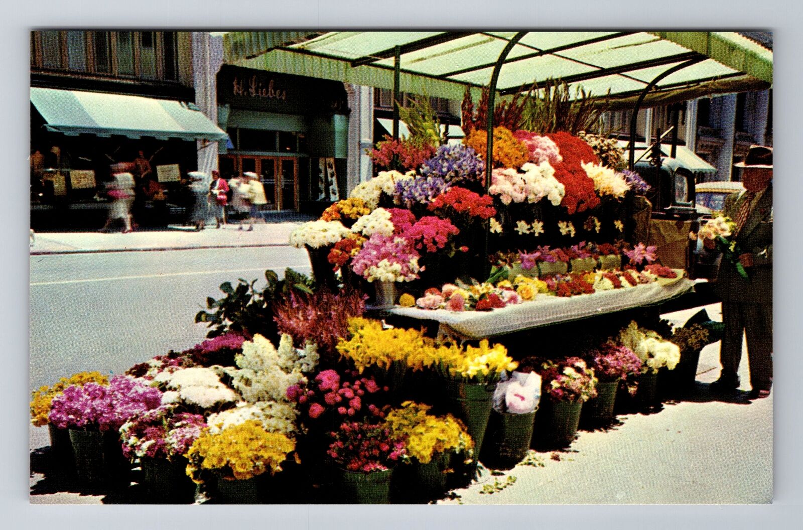 San Francisco CA-California, Sidewalk Flower Stands, Antique, Vintage Postcard