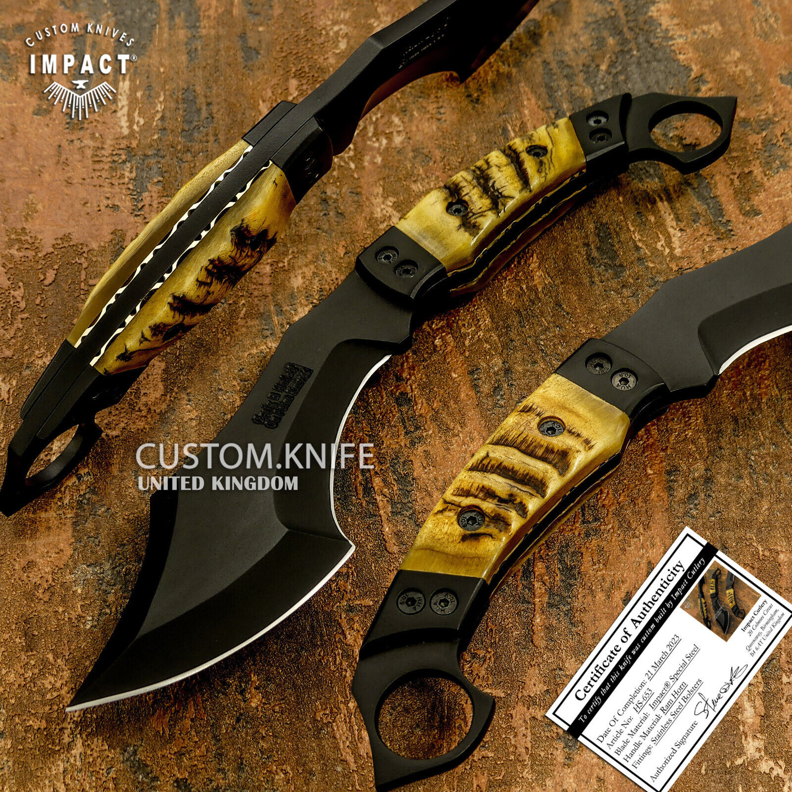 IMPACT CUTLERY RARE CUSTOM FULL TANG  KNIFE DESIGNED BY CRAIG B HULET