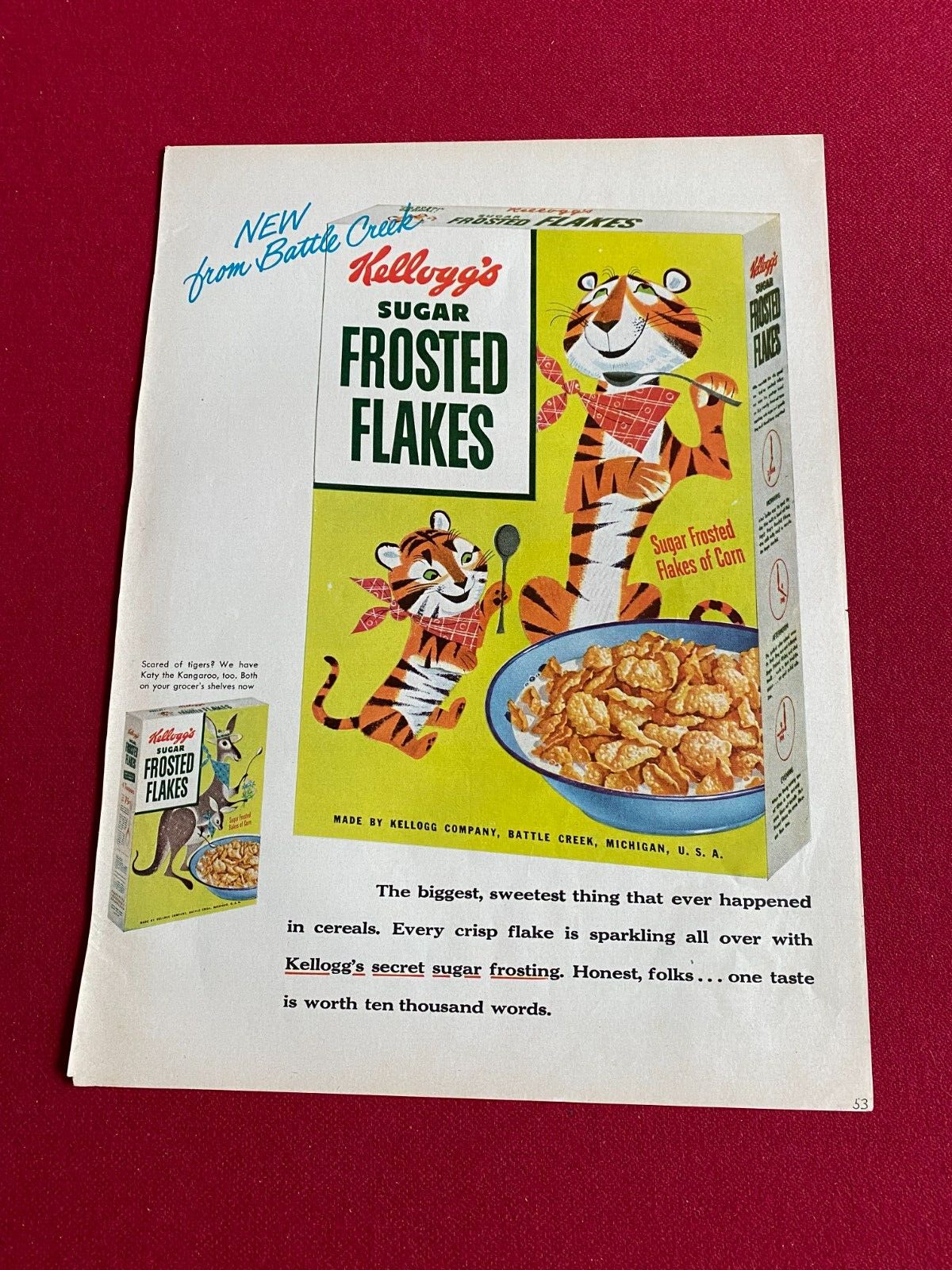 1953, Kellogg\'s, Tony the Tiger, Magazine Ad  (Scarce / Vintage)