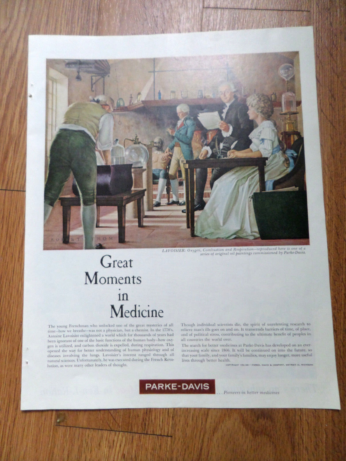 1961 Parke Davis Ad Great Moments in Medicine Frenchman Antoine Lavoisier