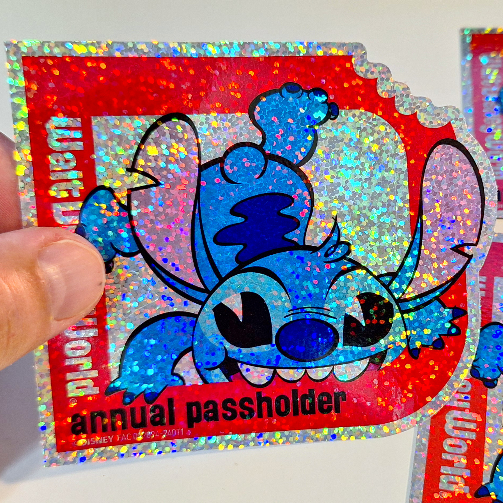 Aftermarket Walt Disney Annual Passholder Stitch DIAMOND GLITTER Vinyl Sticker