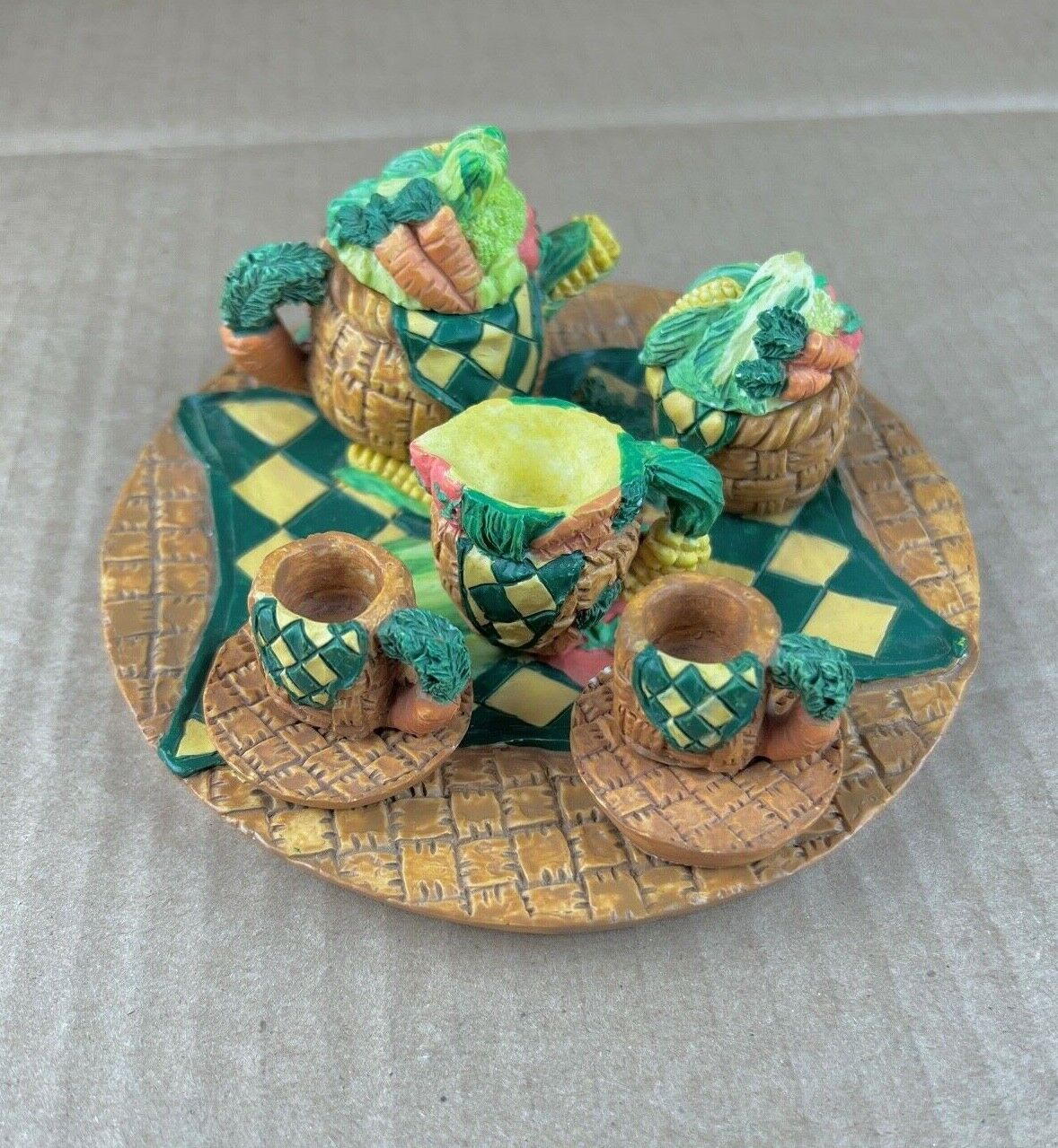 1995 Young's Inc. Miniature Mini Tea Set Food Basket Vegetables Design
