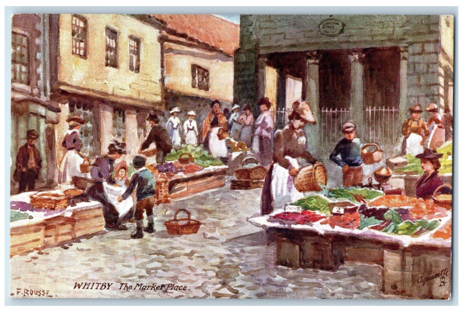 c1910 Scene at The Marketplace Whitby England Oilette Tuck Art Postcard