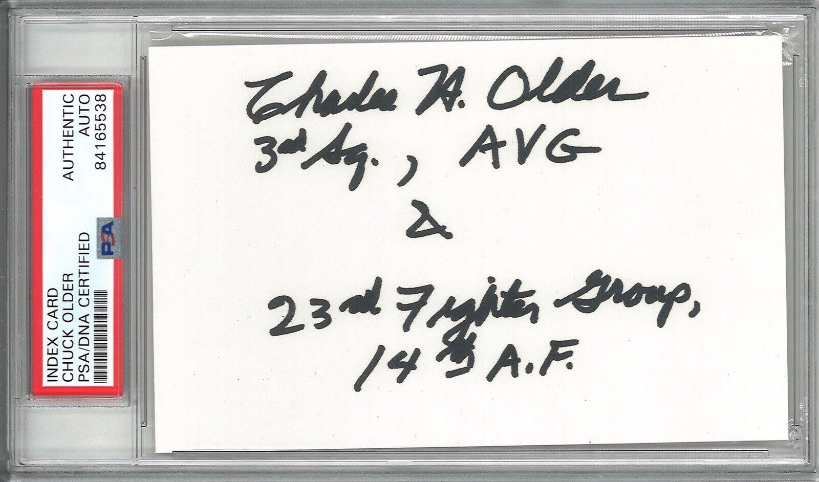 CHARLES OLDER SIGNED INDEX CARD PSA DNA 84165538 WWII ACE 18.25V AVG TIGER