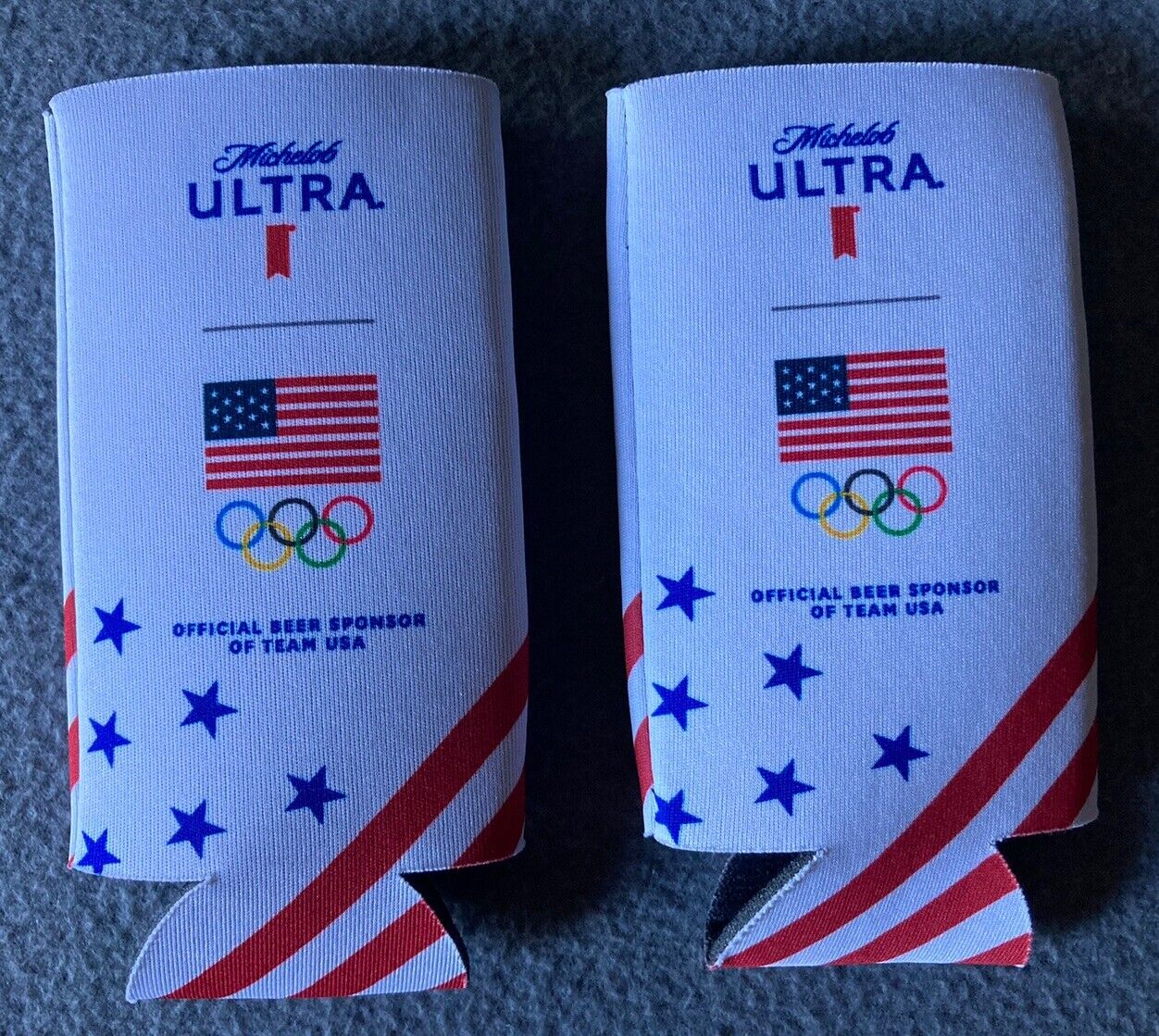 Lot Of 2 Michelob Ultra United States Olympic USA SLIM CAN Cooler 12 oz Koozie