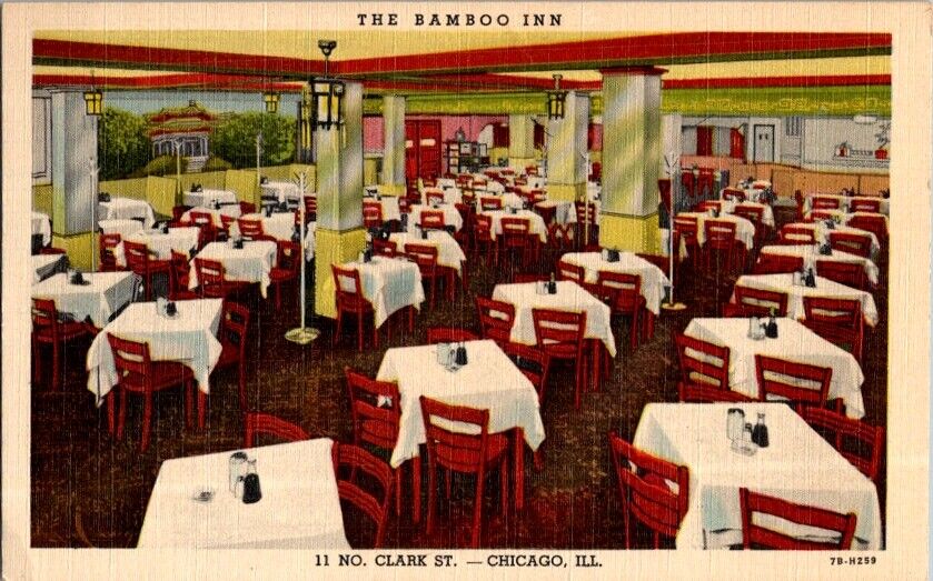 Postcard Yun Lum\'s Bamboo Inn Clark Street Chicago IL Illinois c.1930-1945 J-468
