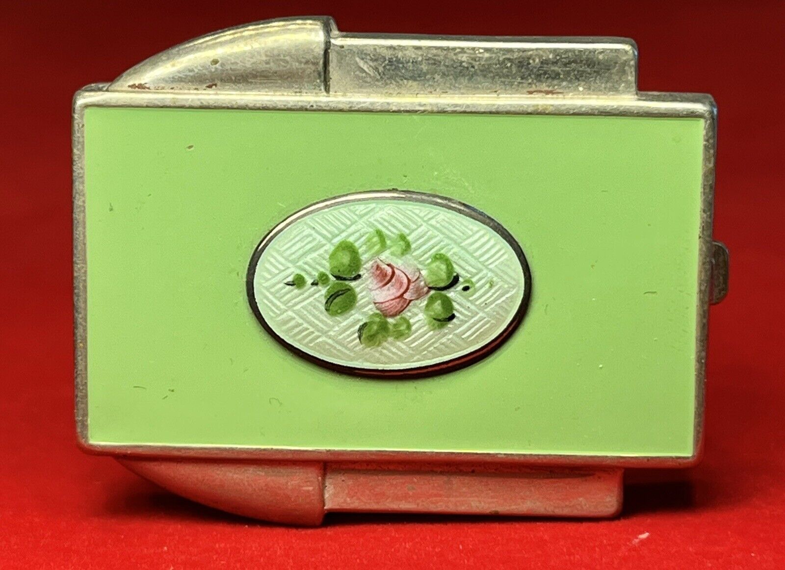 Vintage French Enamel on Stainless Steel Compact 