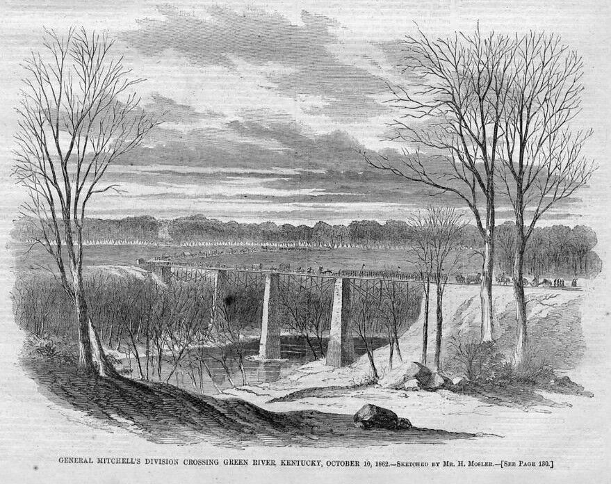 CIVIL WAR 1862 GENERAL MITCHELL DIVISION CROSSING GREEN RIVER BRIDGE KENTUCKY