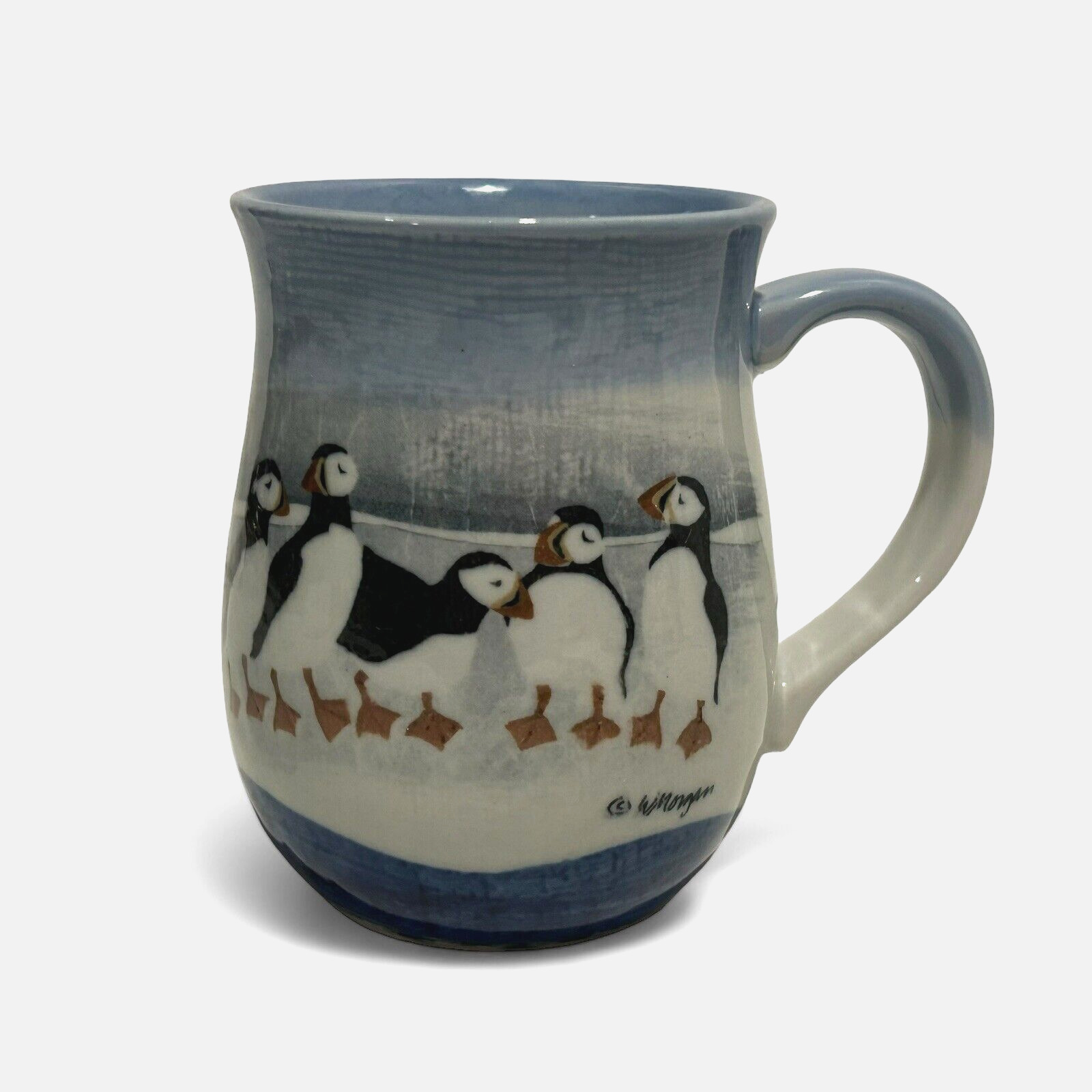 W Morgan Puffin Penguin Pottery Coffee Mug Tea Vintage Birds Blue Drinkware 12oz