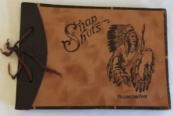 Yellowstone Park Leather Front Snap Shots Unused Paper Pages Vintage Album Book