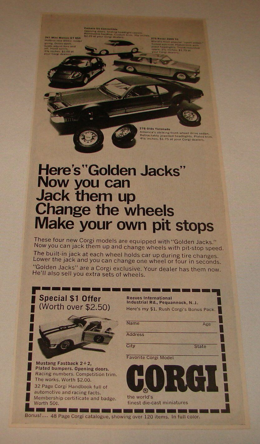 1968 CORGI Golden Jacks ad ~ Now You Can Jack Them Up
