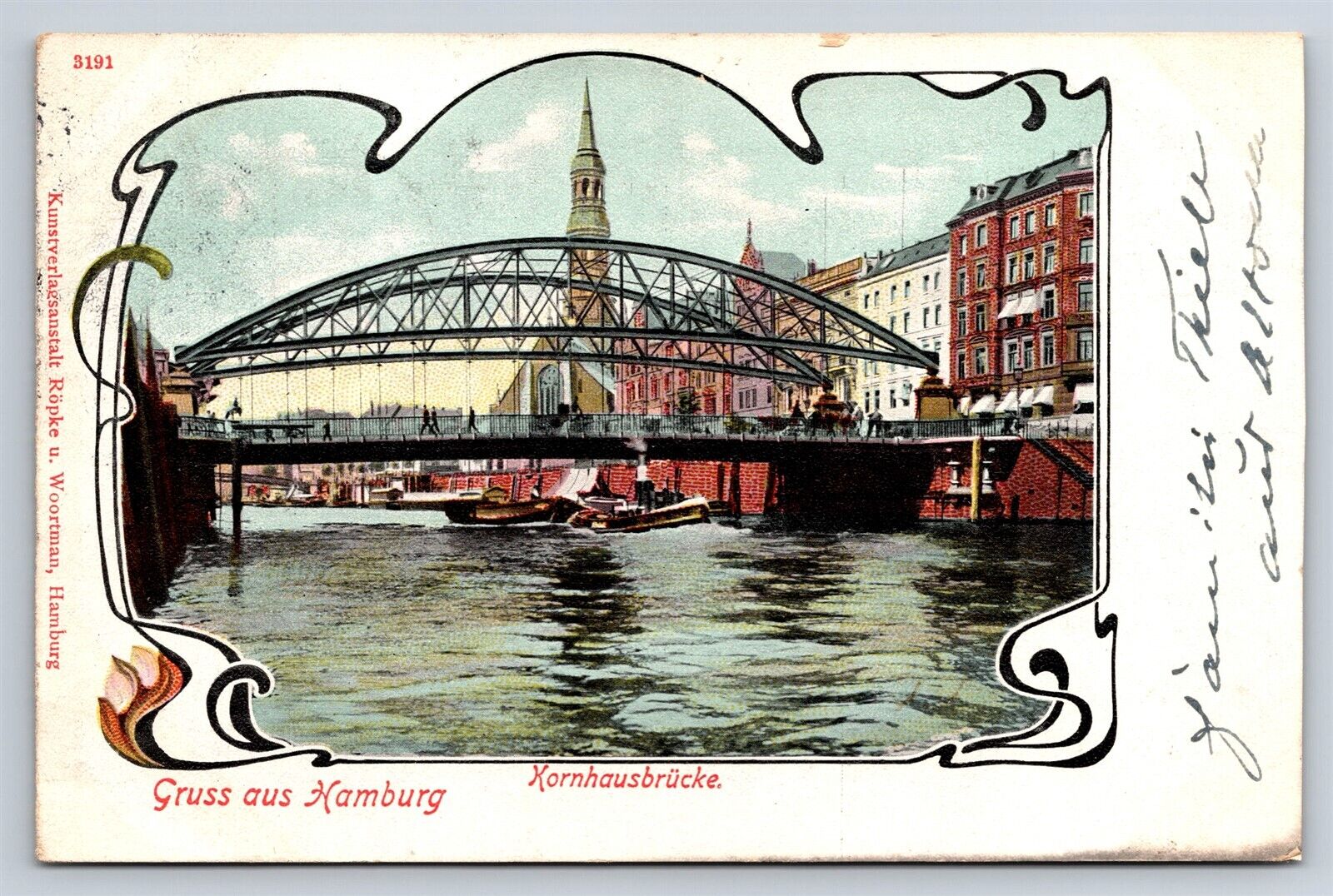 Postcard Germany Gruss aus Hamburg Kornhausbrucke Bridge c1902 AN23