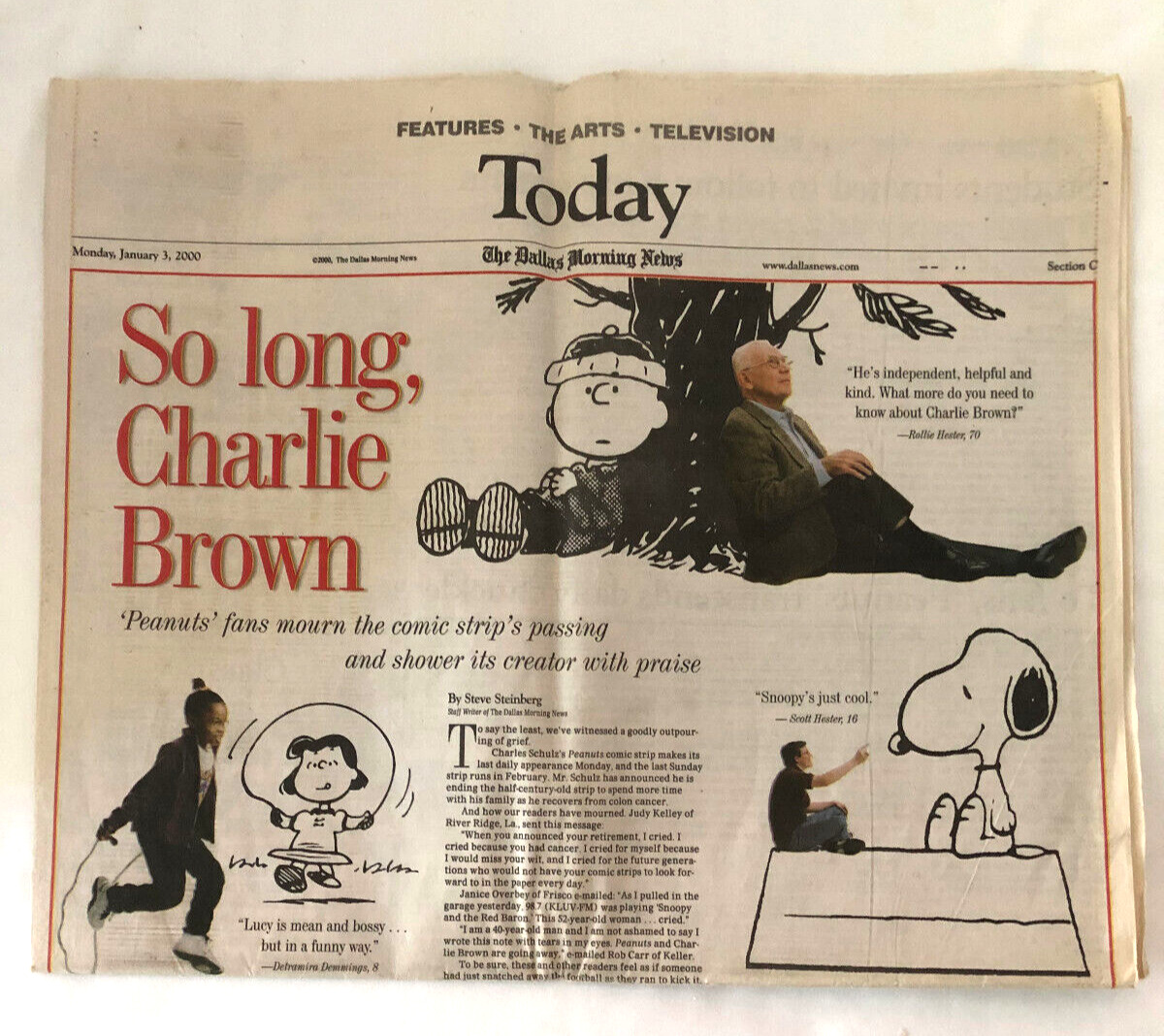 Dallas Morning News  Jan 3, 2000 So long, Charlie Brown Peanuts Charles Schulz