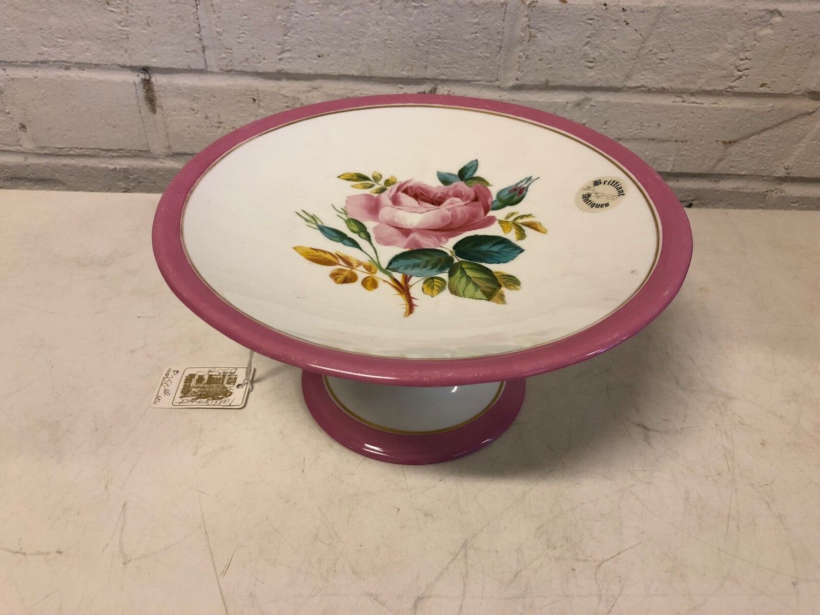 Antique Mid 19th Century Hand Painted English Porcelain Botanical Compote