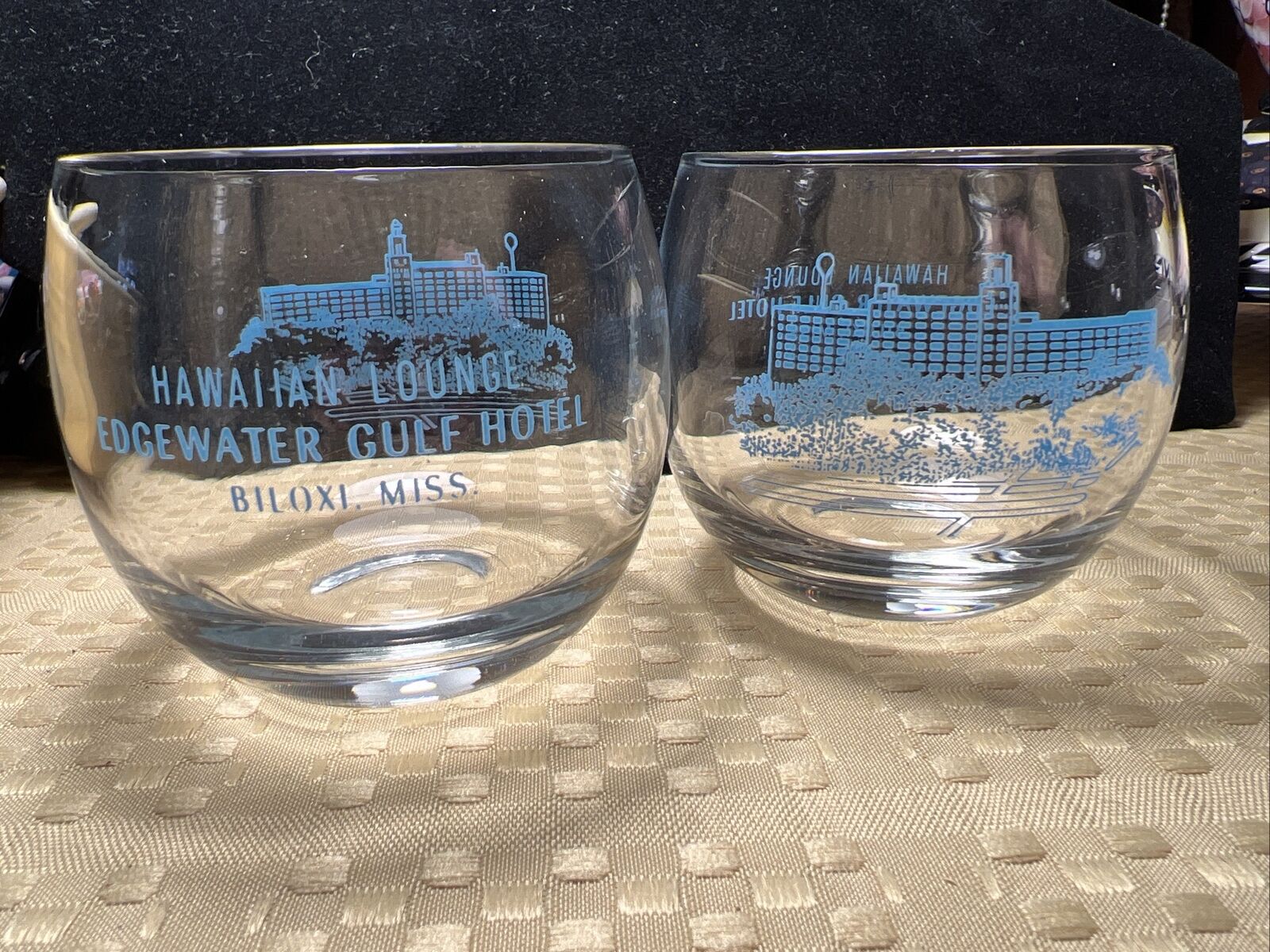 Rare MS Mississippi Biloxi Edgewater Gulf Hotel Hawaiian Lounge Cocktail Glasses