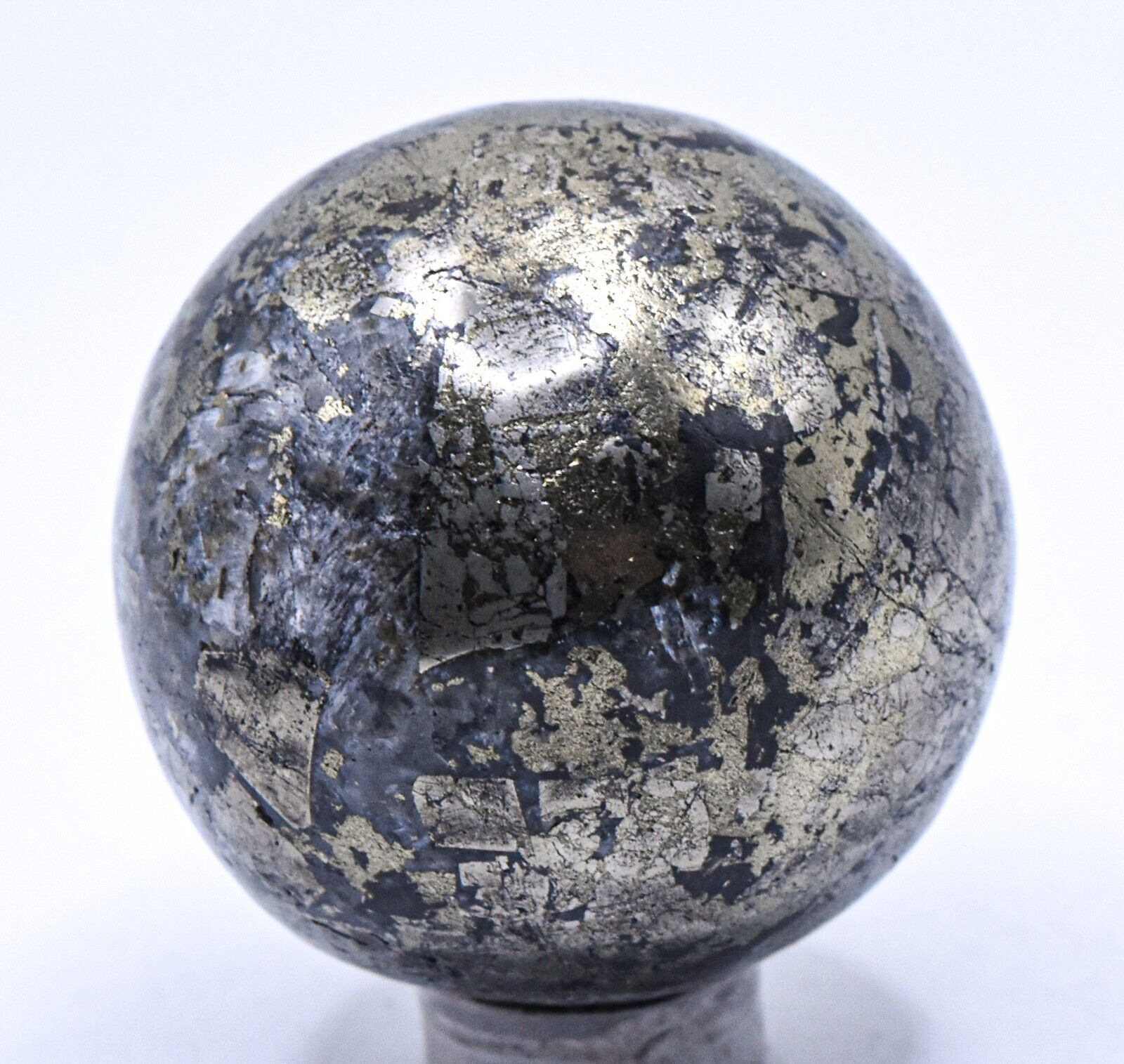 41mm Chalcopyrite w/ Pyrite Hematite Calcite Sphere Natural Mineral Ball - Peru