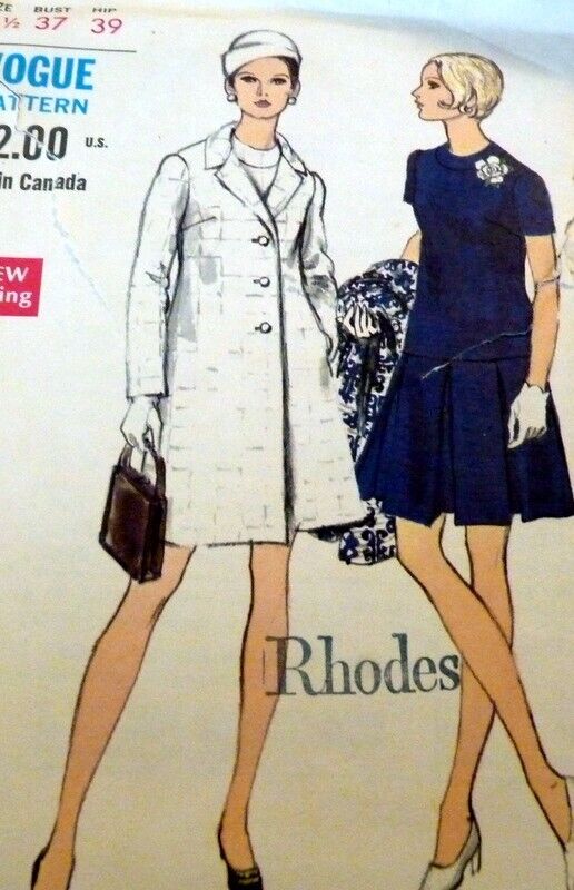 *LOVELY VTG 1960s DRESS & COAT VOGUE Sewing Pattern BUST 37 FF