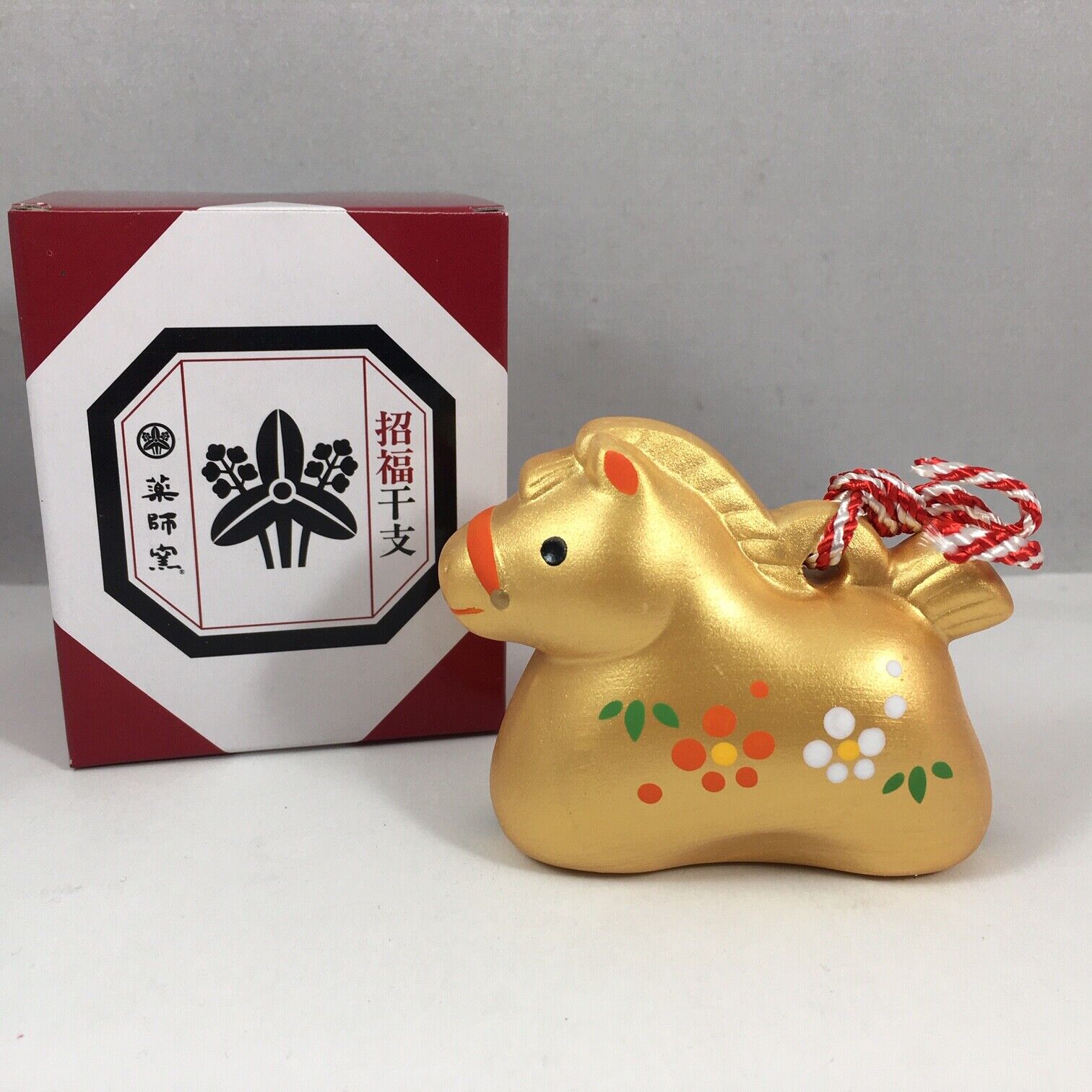 Japanese ETO Zodiac Gold Clay Lucky Horse Bell Ornament Figurine Made in Japan