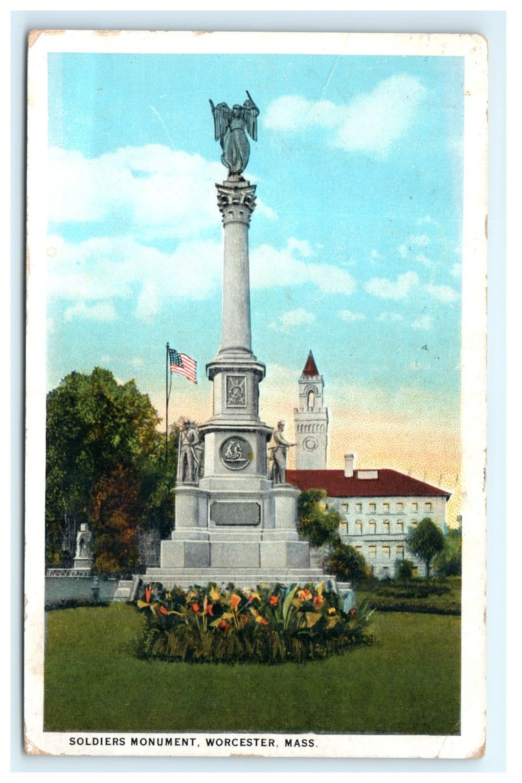 1925 Soldiers Monument Worcester MA Massachusetts Postcard Early View