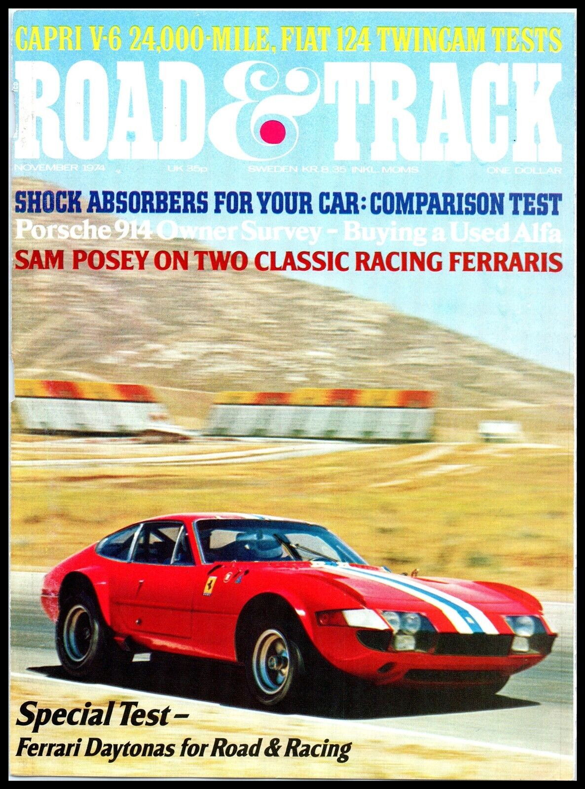 November 1974 Magazine Car Print / Cover - Road & Track, Ferrari Daytona A7