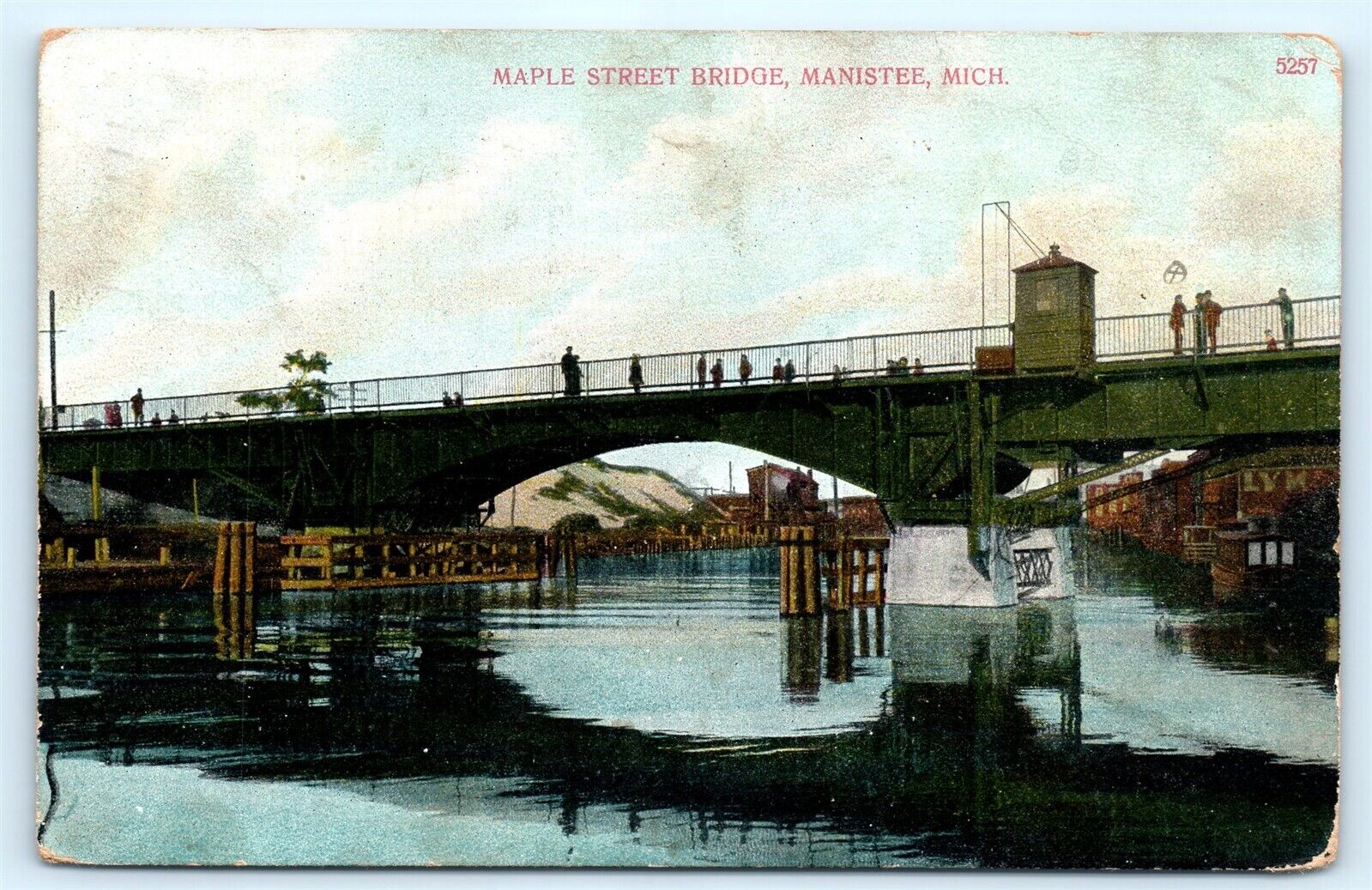 Postcard MI Manistee Maple Street Bridge 1907 A04