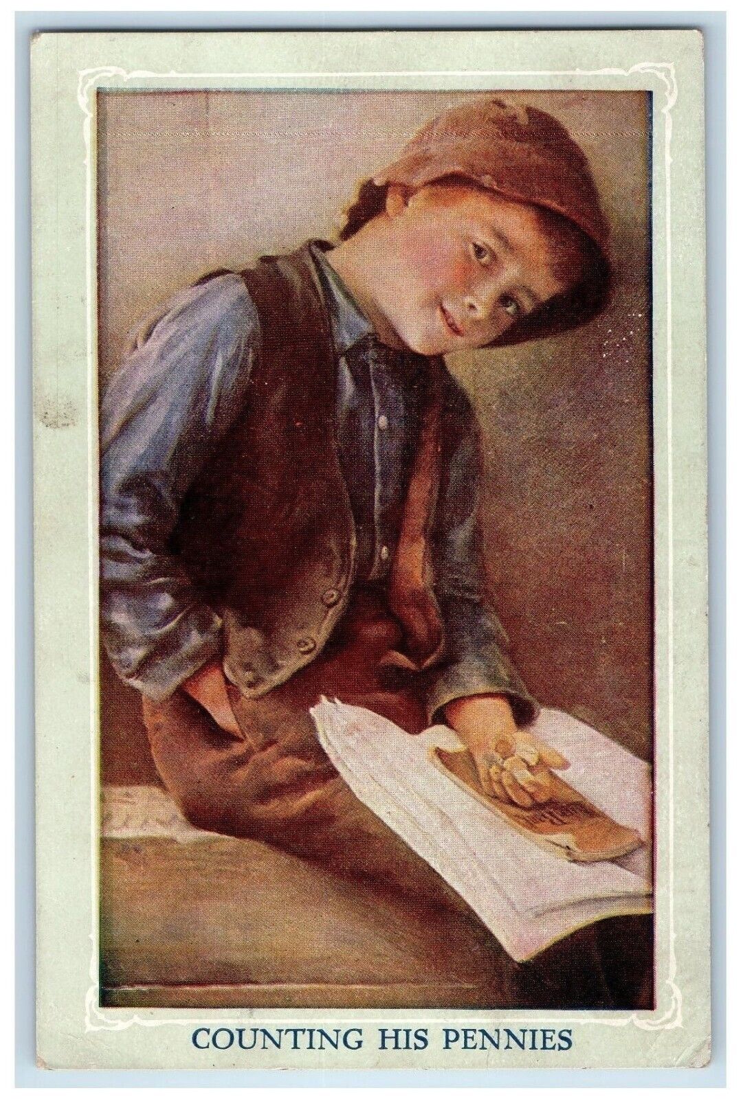 Seaforth Minnesota MN Postcard Little Boy Counting His Pennies c1910\'s Antique