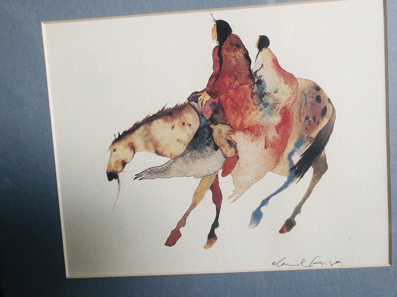 Carol Grigg Watercolor Lithograph Framed Matted Print Native American Southwest