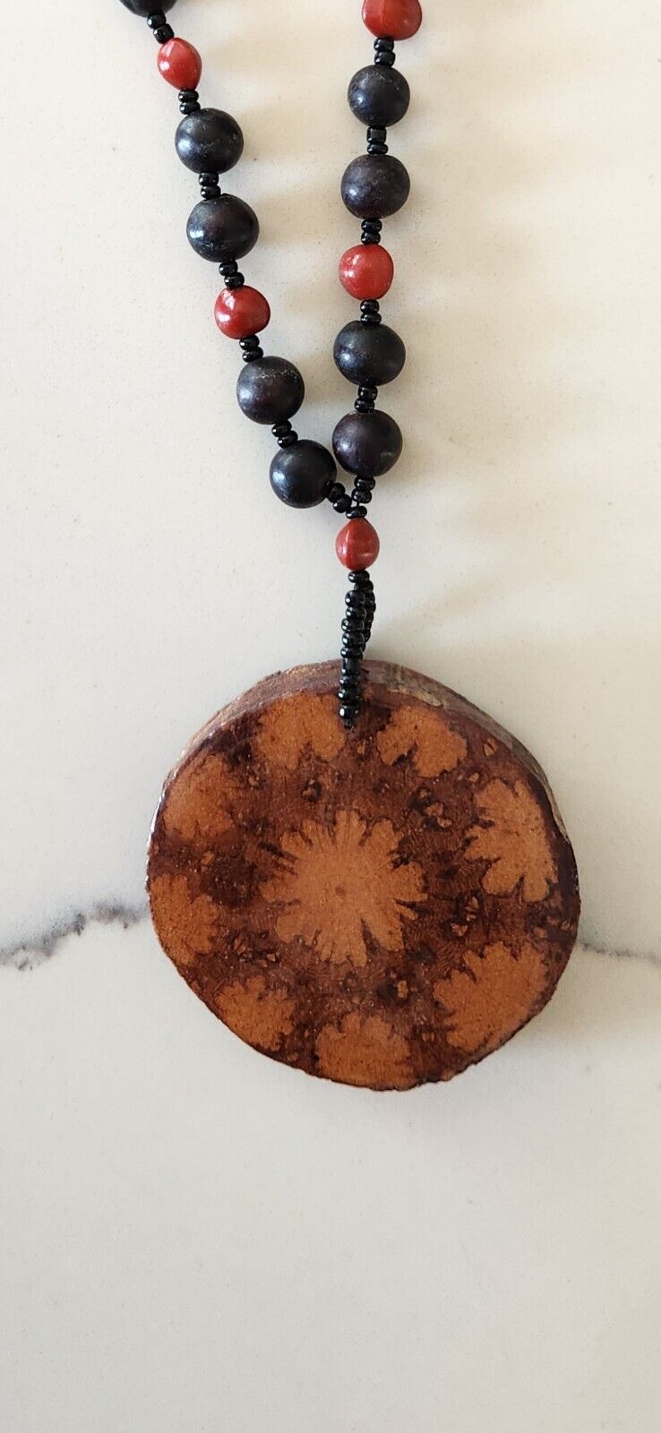 Shipibo Amazon Seed Bead Necklace - Ayahuasca Vine Pendant