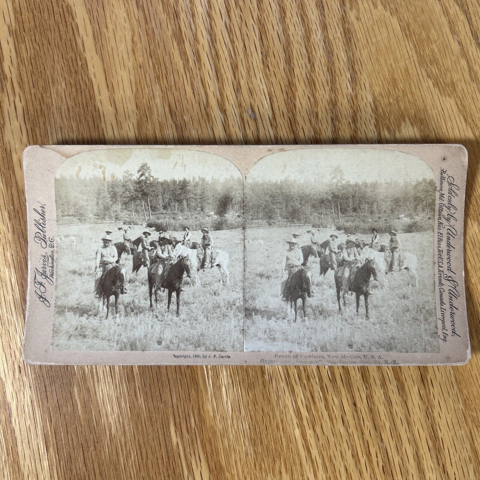 Antique Stereoscope Card Cowboys Photo Wild West 1890 New Mexico 3D Stereograph