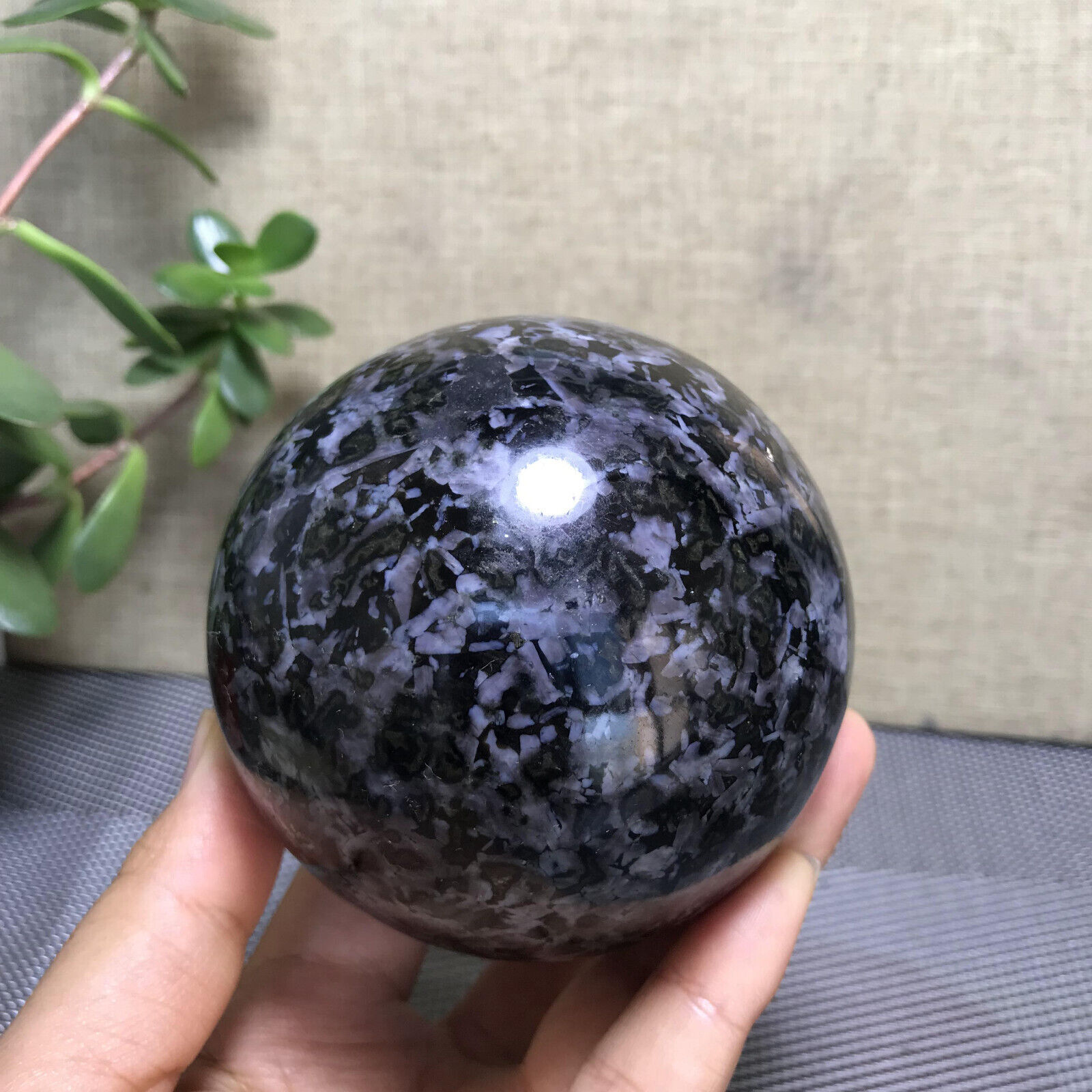 83mm Natural merlinite Snakeskin spotted quartz crystal ball sphere 927g A1263