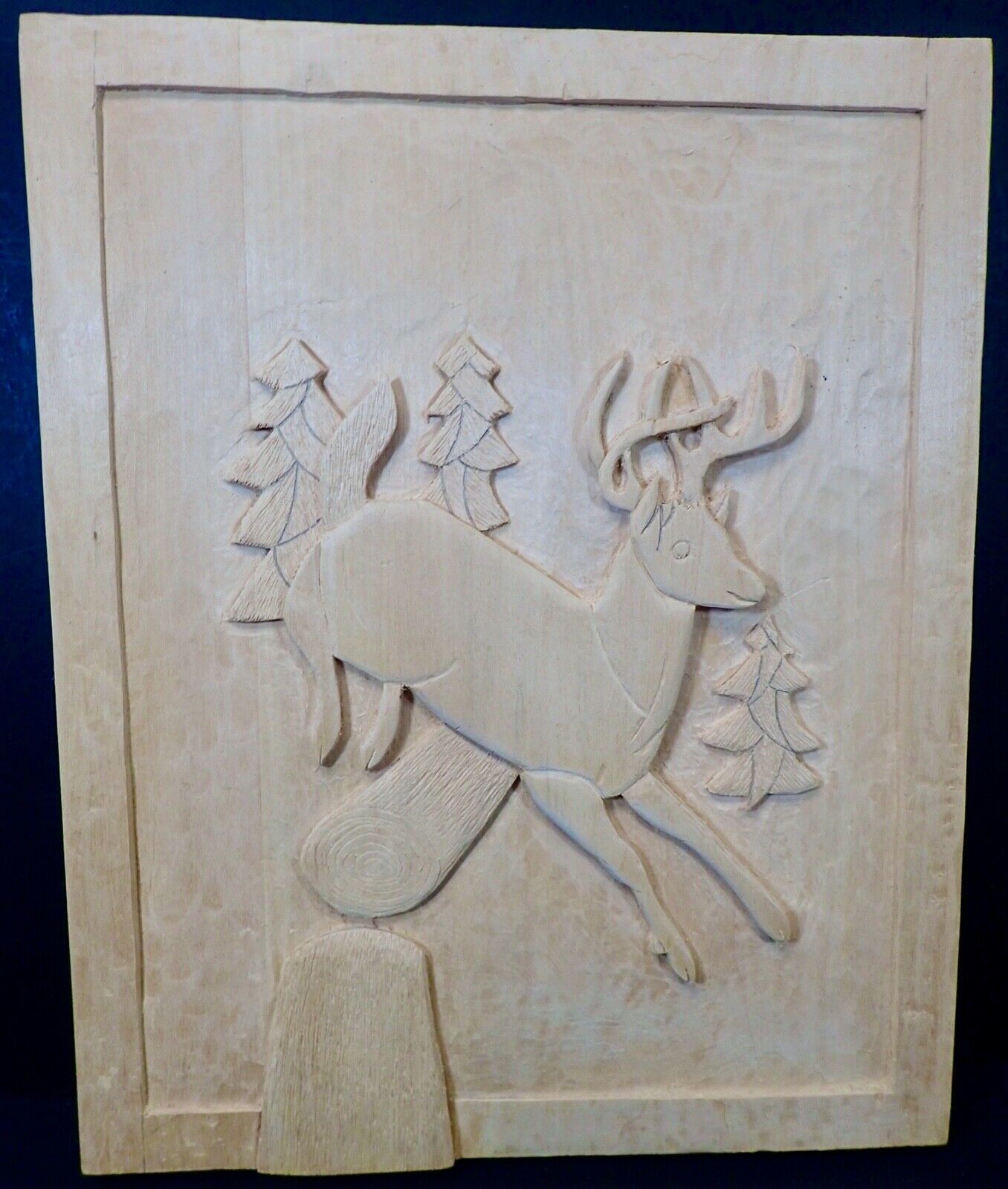 Primitive STAG DEER unfinished Folk Art Carving Thick Solid Wood Wall Plaque