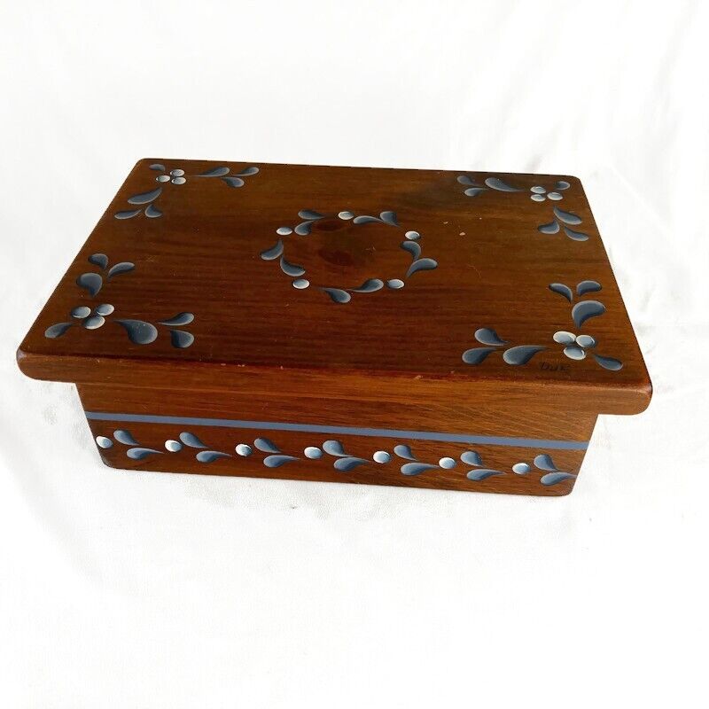 Vintage Wooden Box Hand Painted Brass Hinges Heavyweight Artisan