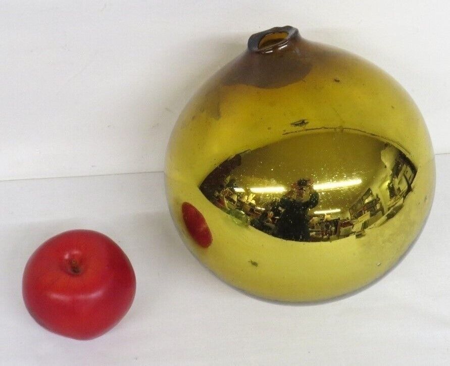 19th C. Golden Orange Glass Kugel or Christmas Ball