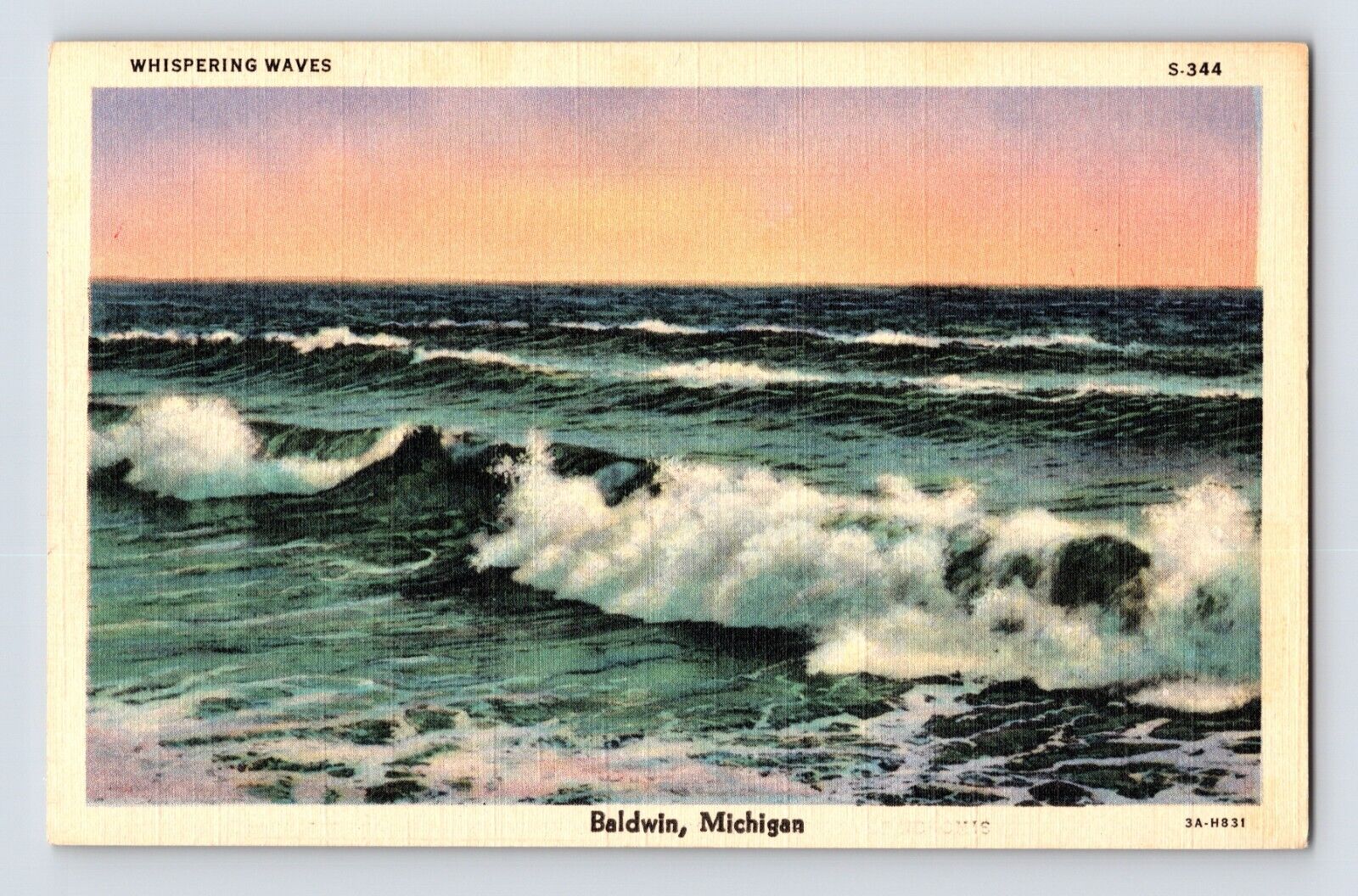 Postcard Michigan Baldwin MI Waves Lake 1940s Unposted Chrome