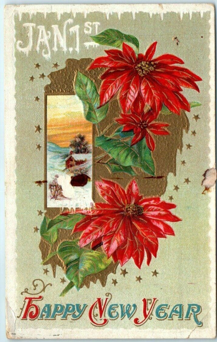 Postcard - January 1st, Happy New Year with Flower Art Print