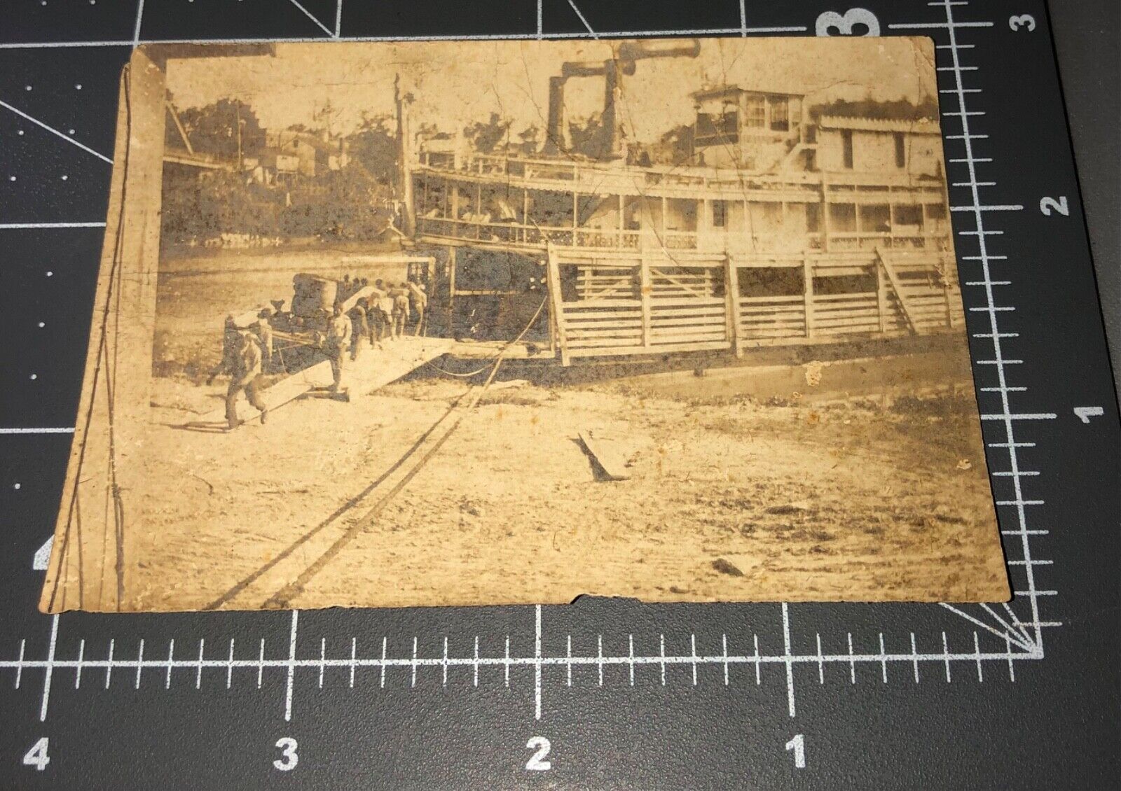 1900s Unloading Steamboat Paddleboat Boat Dock Ship Antique Snapshot PHOTO