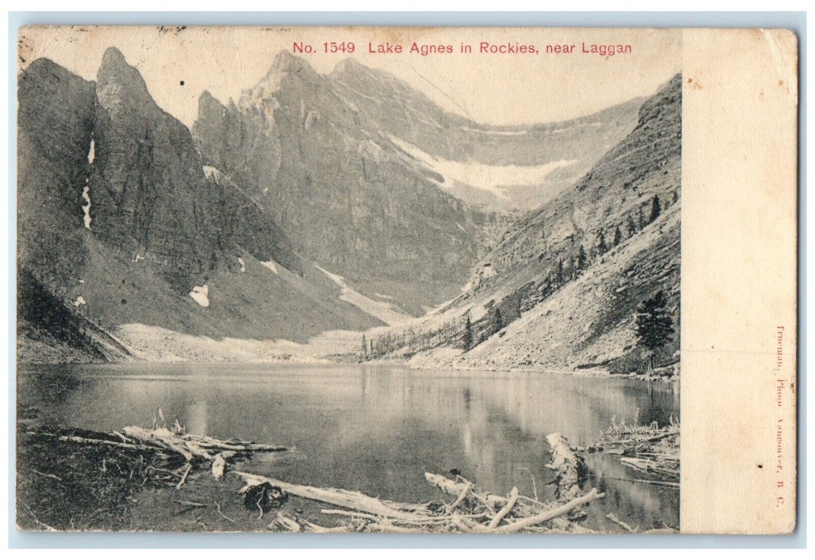 1904 Lake Agnes in Rockies Near Laggan Banff Alberta Canada Antique Postcard