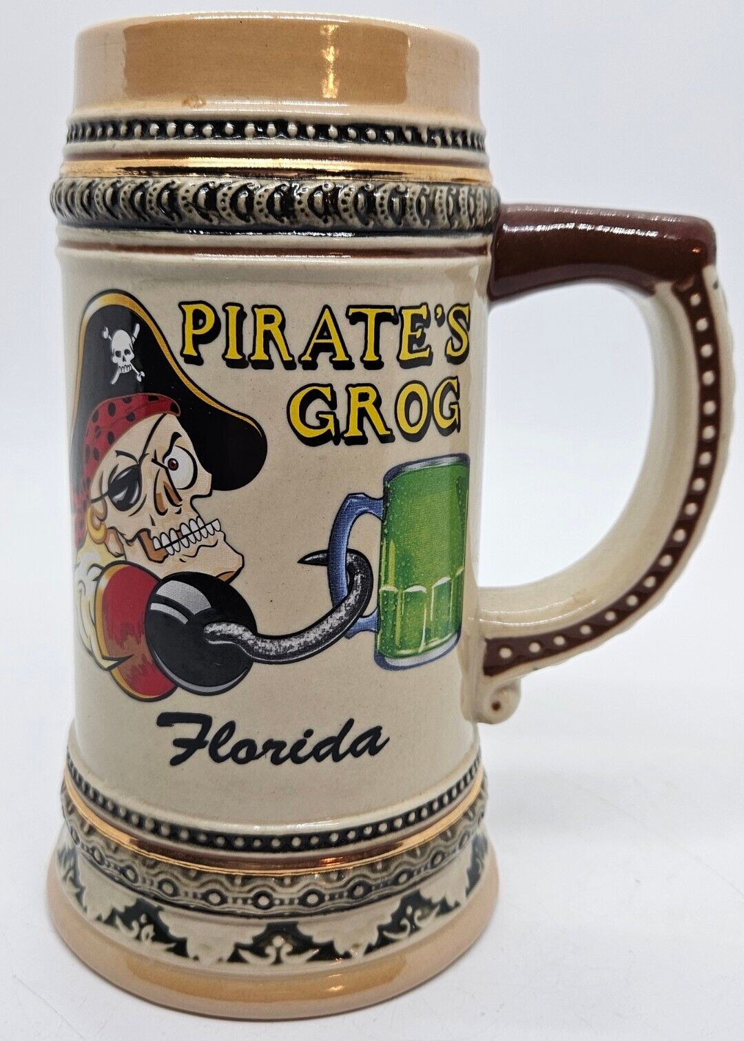 PIRATE\'S GROG FLORIDA Travel Souvenir FLORIDA Ceramic Pirate Stein Mug Cup