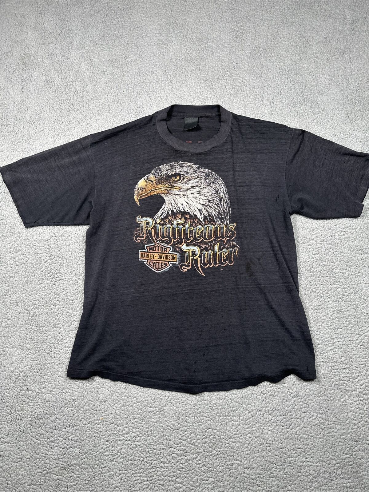 VTG Harley Davidson T Shirt 80's Bald Eagle Paper Thin North Platte Nebraska