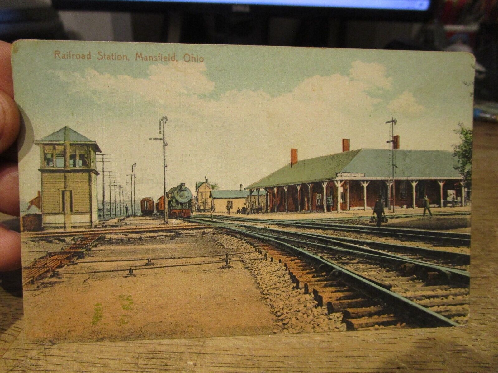 L1 Old MANSFIELD OHIO Postcard Union Station Railroad Train Depot Watch Tower 1