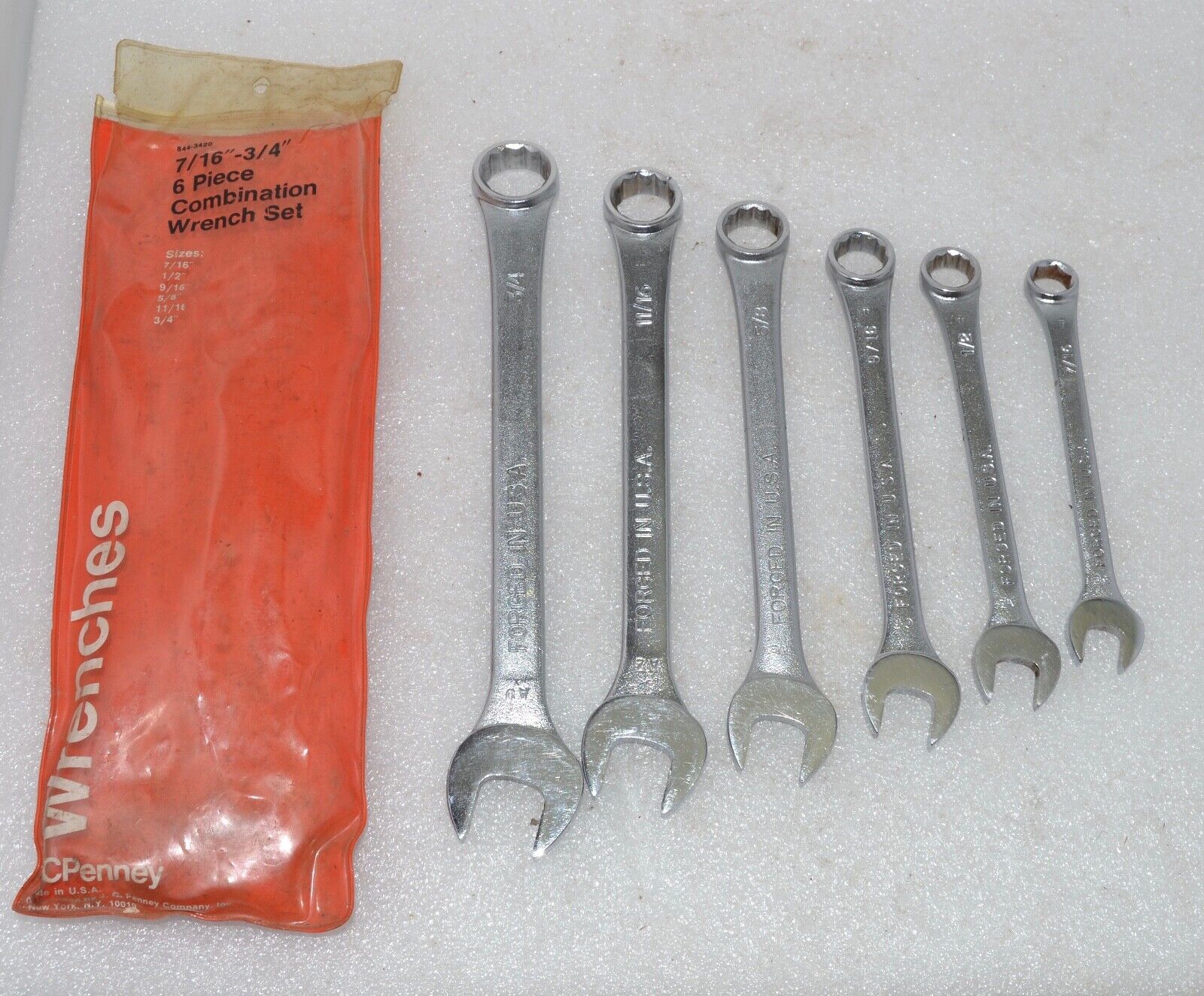 Set Of 6 Vintage J C Penny Combination Wrenches W/ case Made In USA