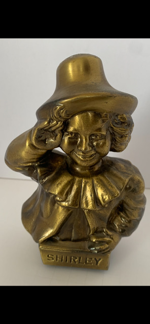 Shirley Temple Vintage cast iron- Bust Bank Gold bronze Color- Saluting- plug 